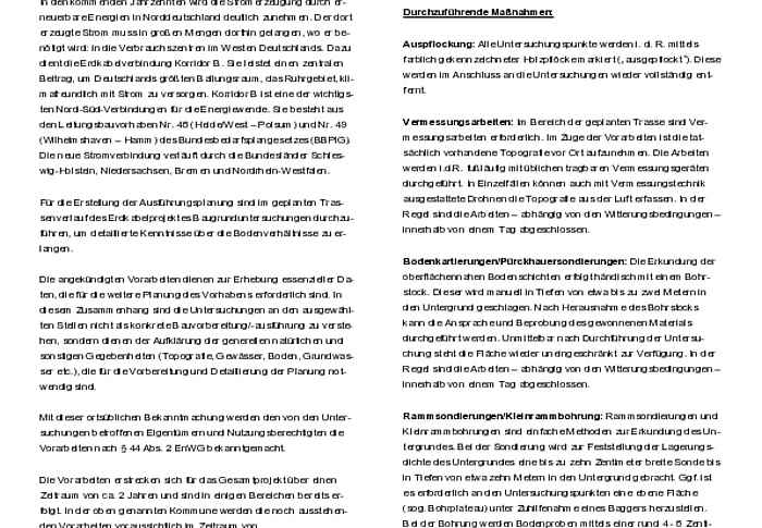 Nr. 309 Ankündigung von Vorarbeiten für die Trassenplanung